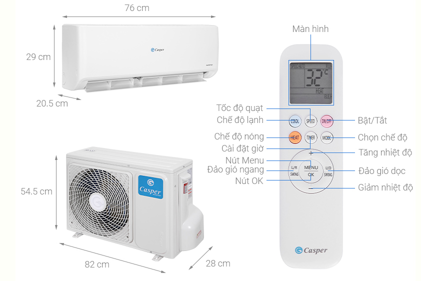 Máy lạnh Casper Inverter 1 chiều 9000BTU GC-09IS32