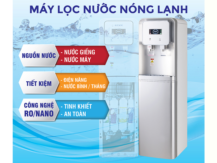 Máy lọc nước nóng lạnh 4 lõi lọc Rewa RW-RO.NA-816S (Bạc - Sliver)