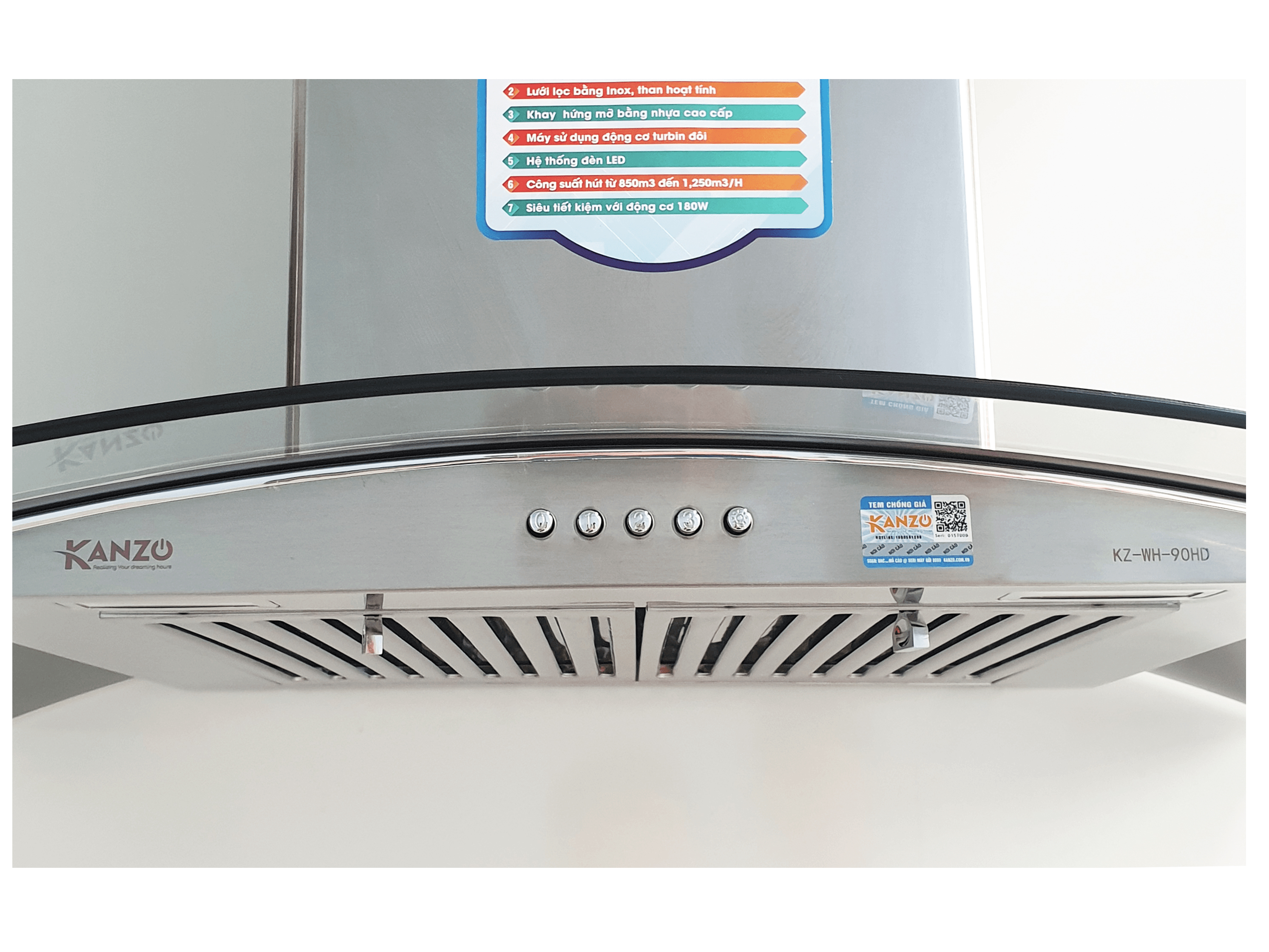 Máy hút mùi kính cong 900mm Kanzo KZ-WH-90HD