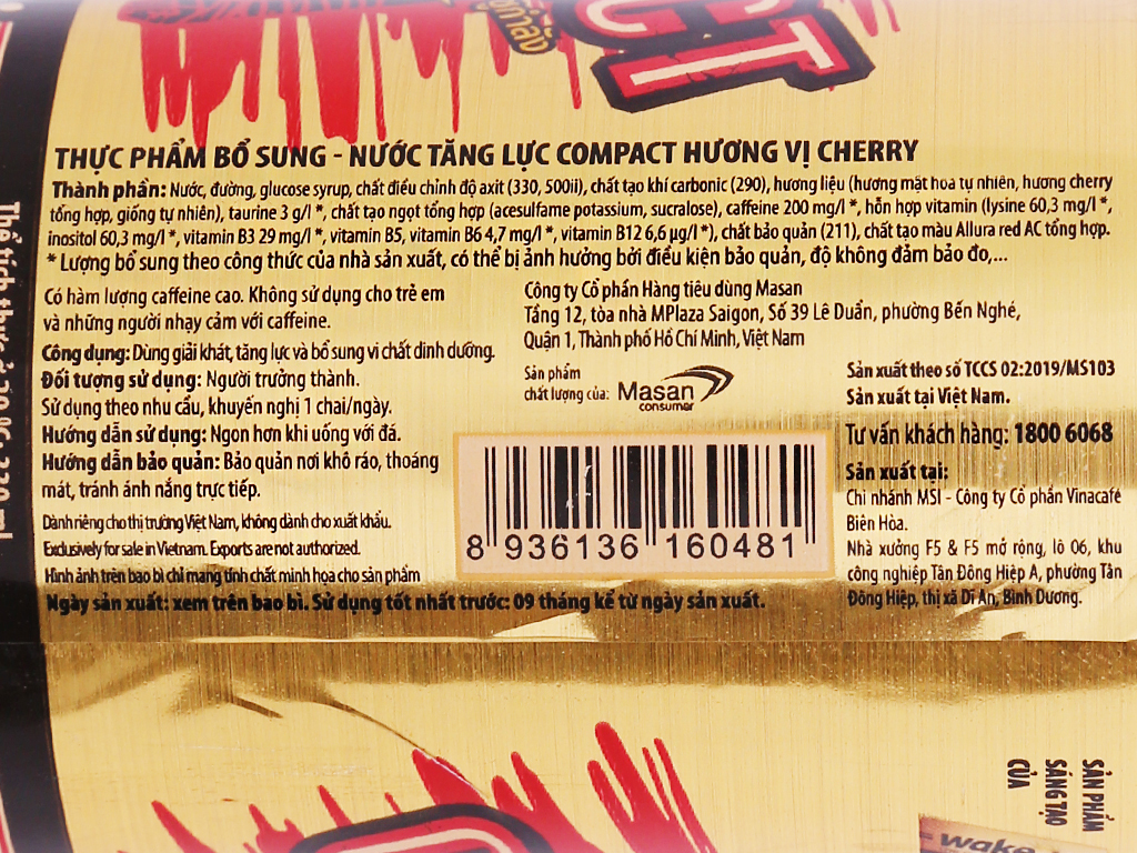 Thùng 24 chai nước tăng lực Compact vị cherry (chai 330ml)