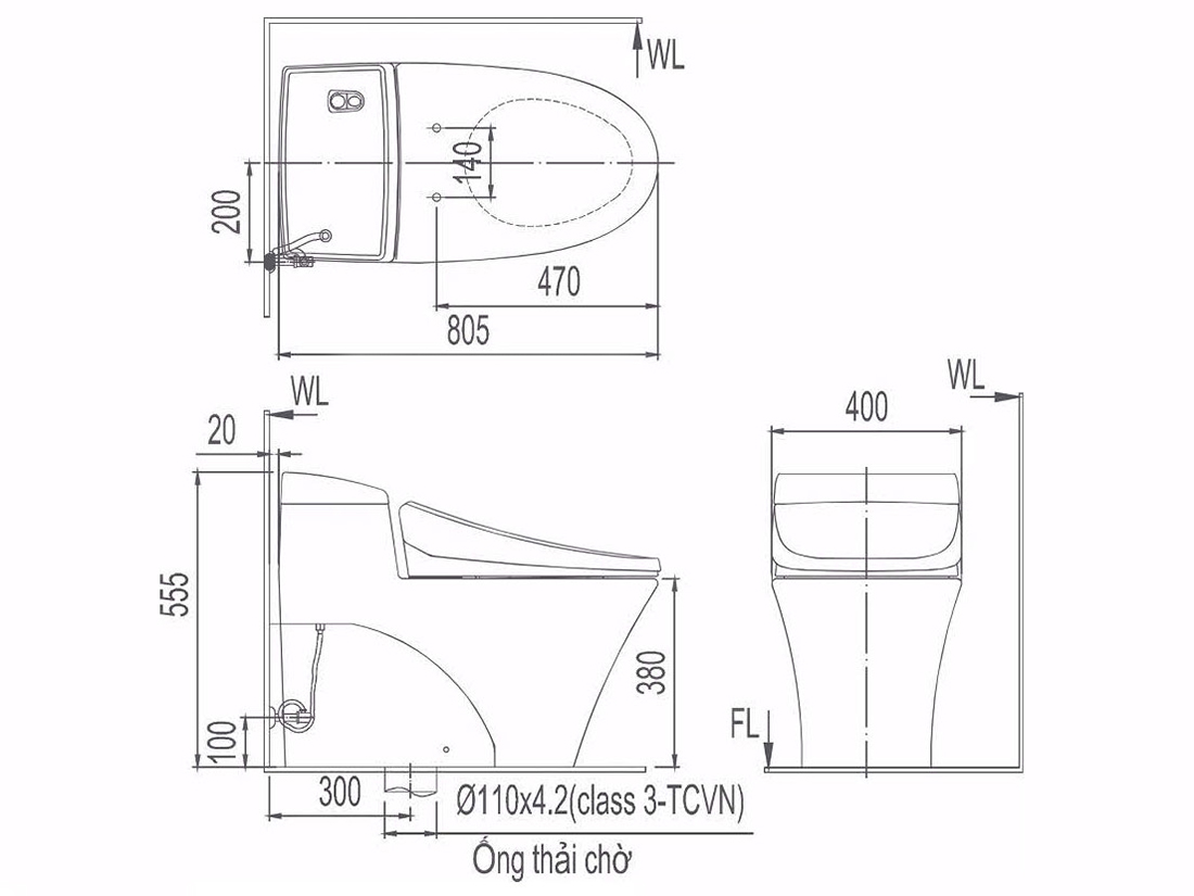 Bồn cầu 1 khối Inax AC-1008VRN xả nhấn