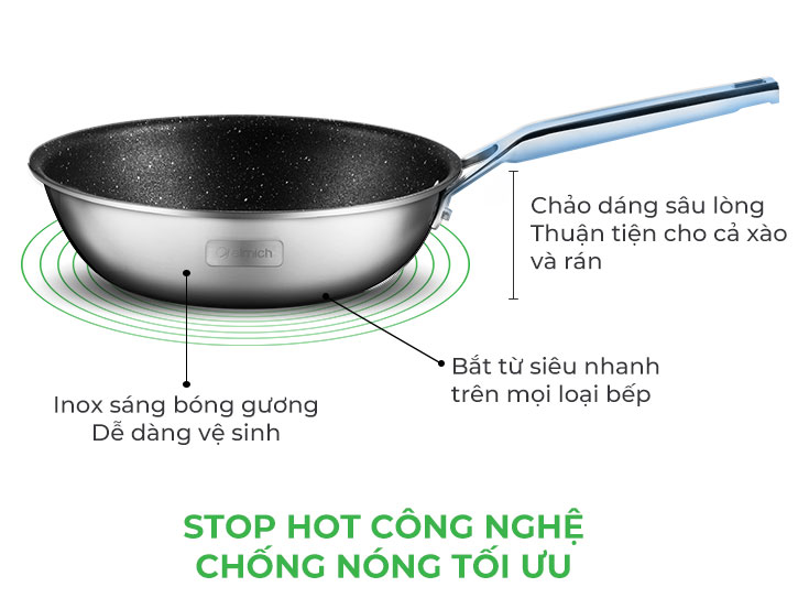 Chảo chống dính inox liền khối Elmich Trimax CZ EL-3836 - 24cm