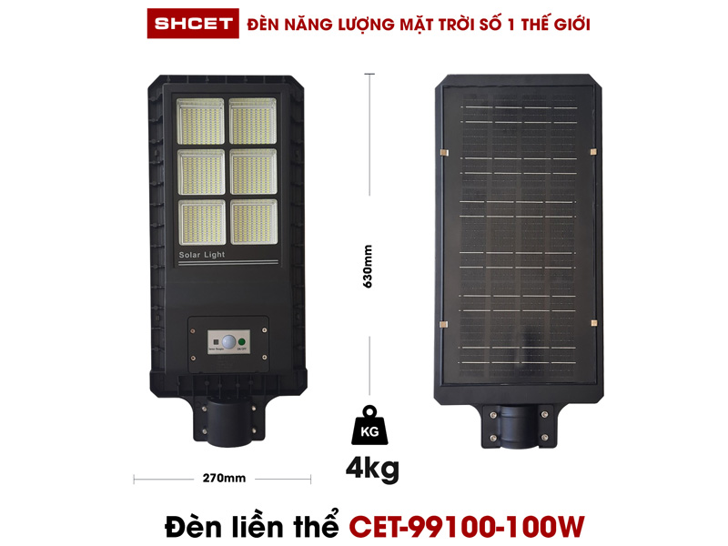 Đèn năng lượng mặt trời solar liền thể SHCET CET-99100-100W (chiếu sáng 80m2, chưa gồm chân đế)
