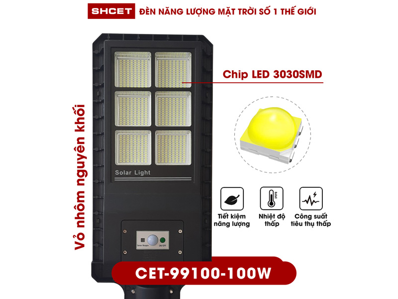 Đèn năng lượng mặt trời solar liền thể SHCET CET-99100-100W (chiếu sáng 80m2, chưa gồm chân đế)