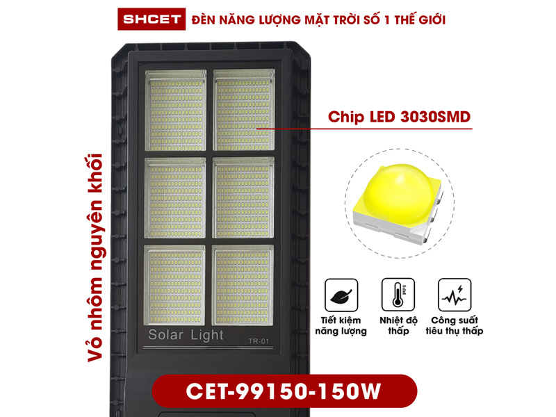 Đèn năng lượng mặt trời Solar SHCET CET-99150-150W (chiếu sáng 120m2, chưa gồm chân đế)