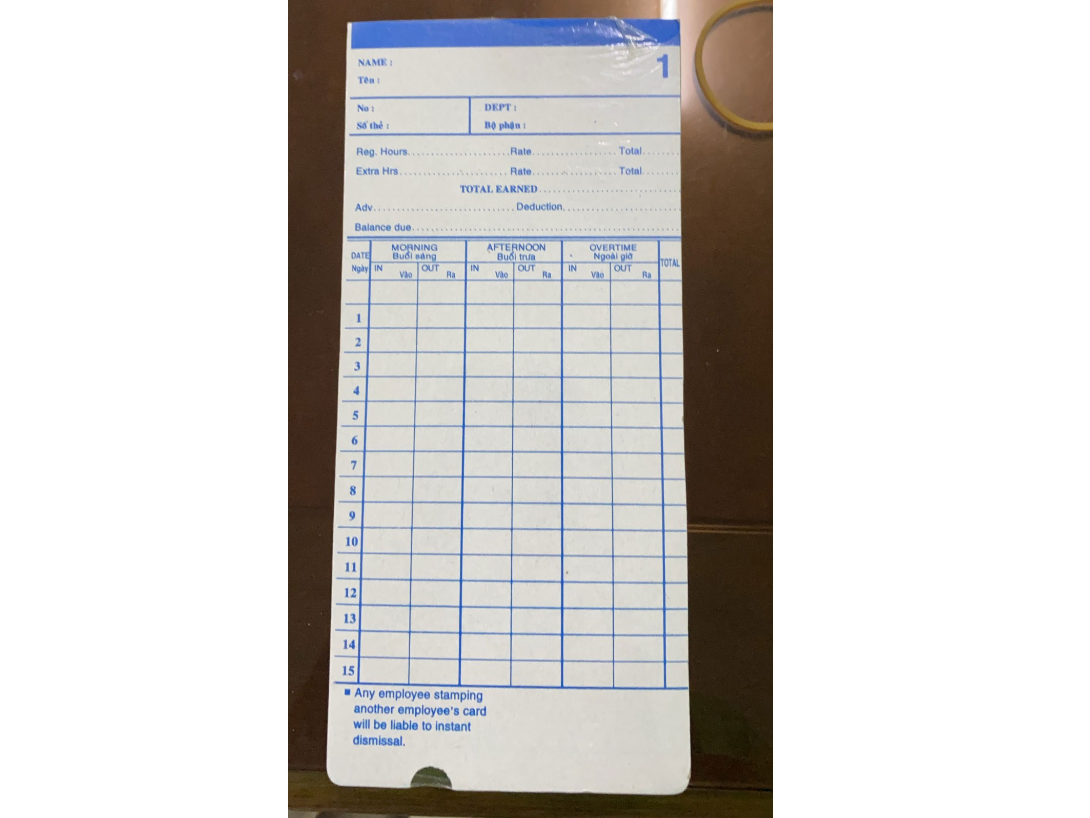 Thẻ giấy chấm công cho máy chấm công Robotron (100 thẻ)