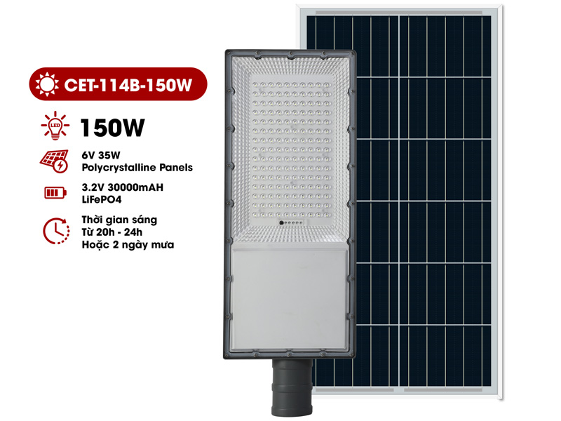 Đèn năng lượng mặt trời Solar CET-114B-150W (chiếu sáng 330m2, chưa gồm chân đế)