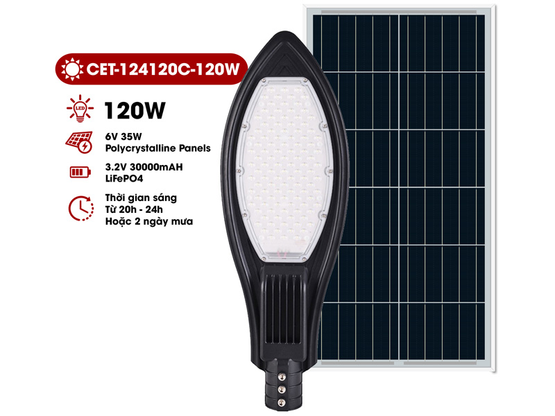 Đèn đường năng lượng mặt trời Solar CET-124120C-120W (chiếu sáng 230m2)