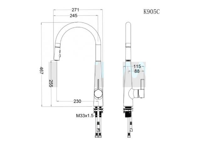Vòi rửa bát nóng lạnh rút dây Caesar K905C