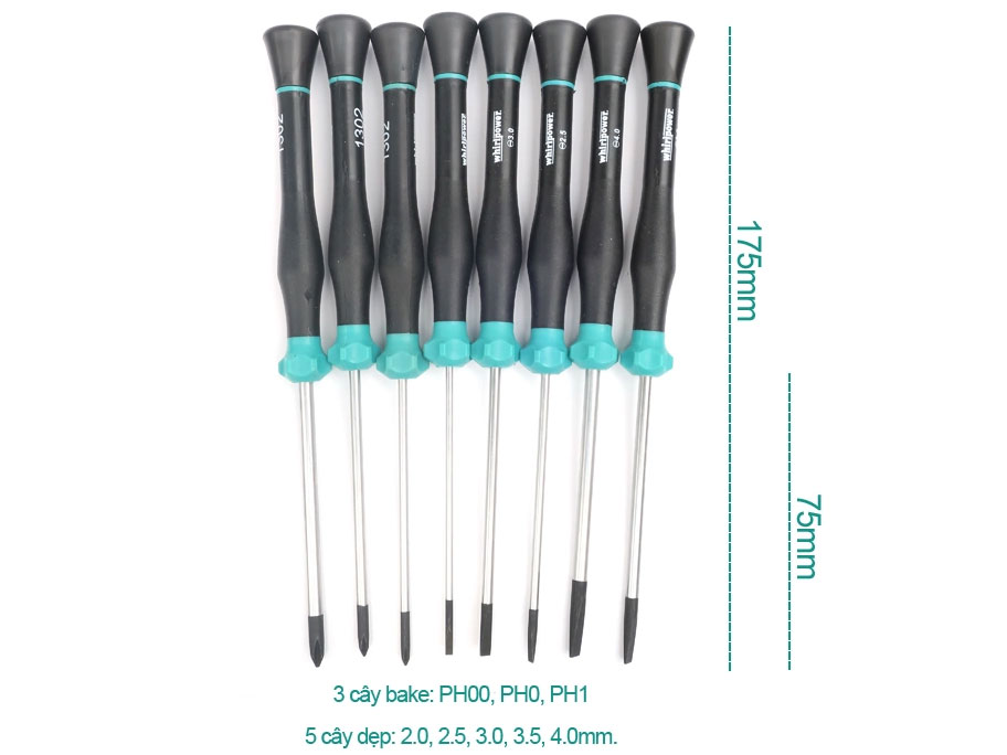 Bộ tô vít điện tử 8 chiếc x 75mm Whirlpower 130-0708