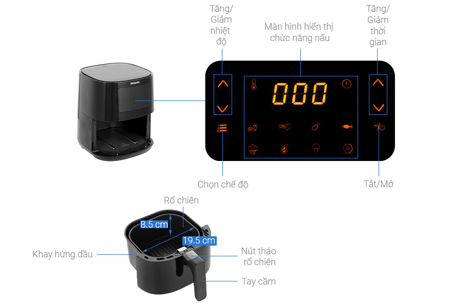 Nồi chiên không dầu điện tử Philips HD9252 - 4.1 lít