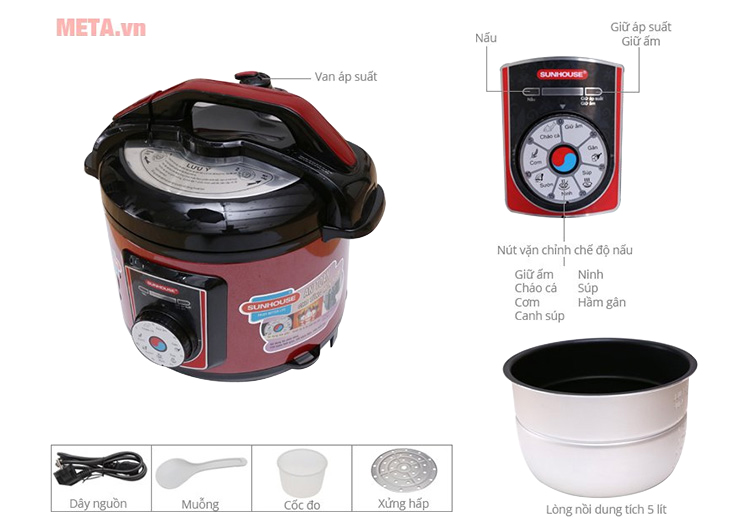Nồi áp suất điện đa năng 5L Sunhouse SHD1755