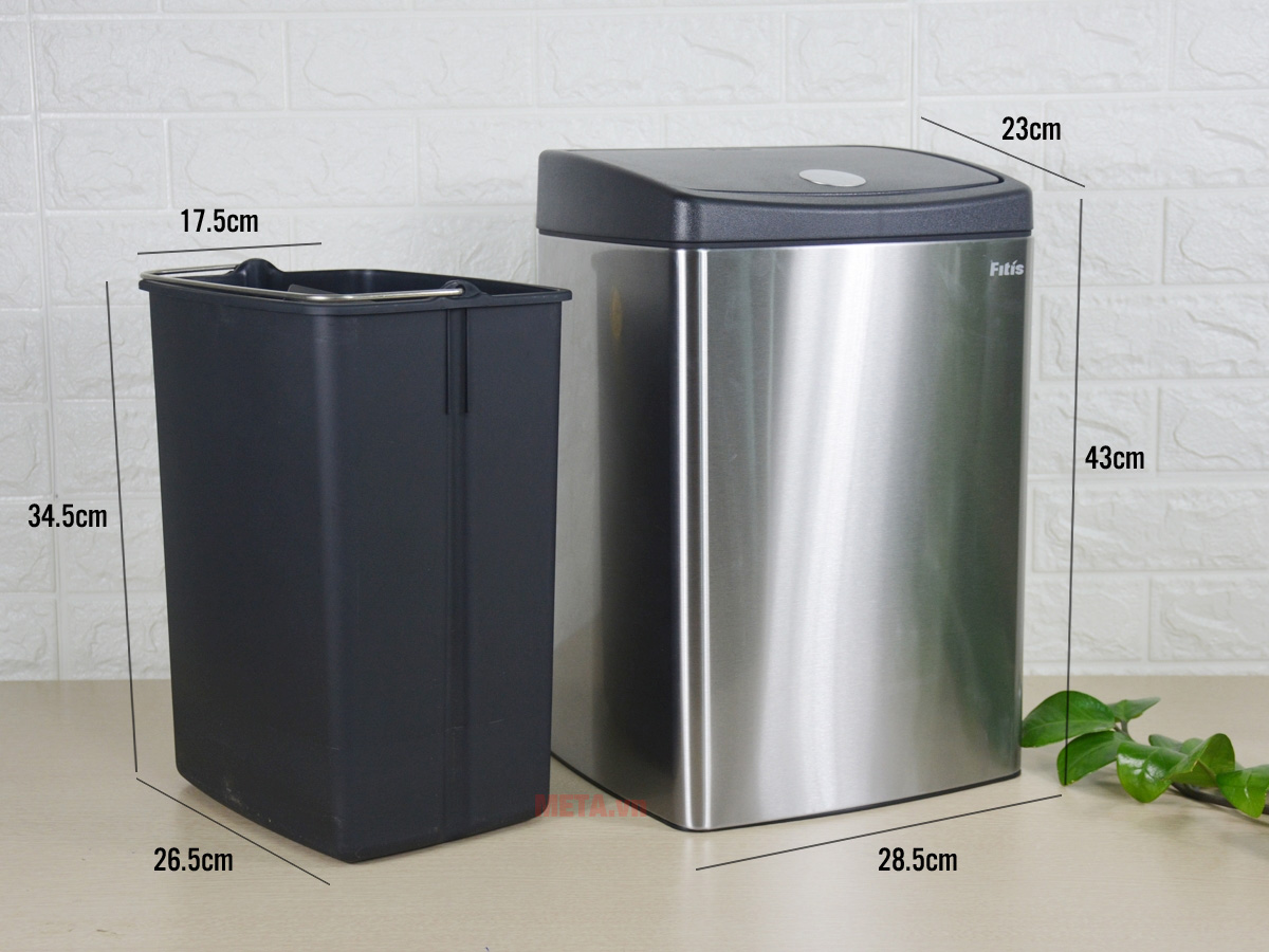 Thùng rác Inox nhấn vuông nhỏ Fitis STS1-901 - 15L