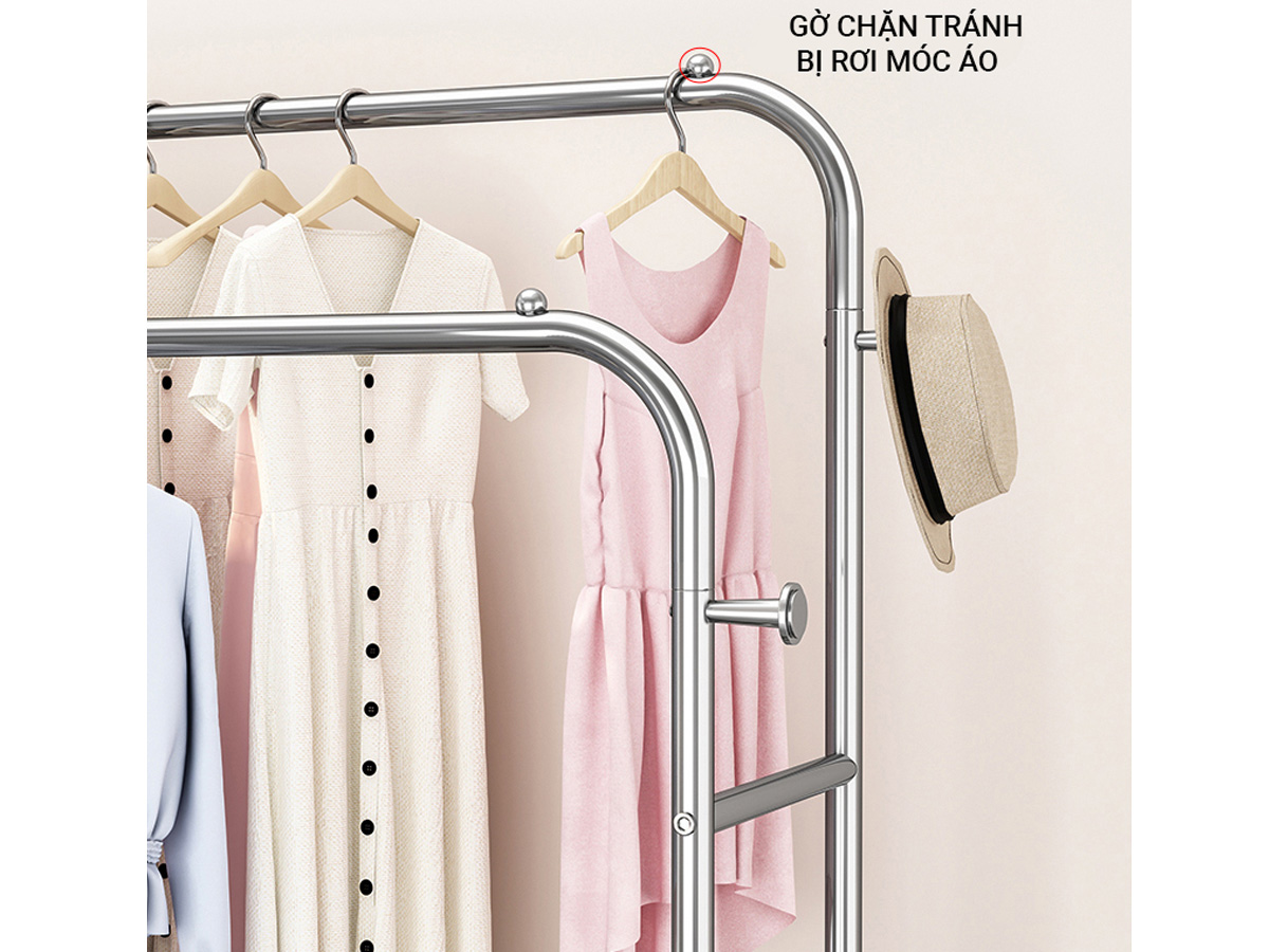 Giá treo quần áo inox 2 thanh 1 tầng Vando 120cm 5210