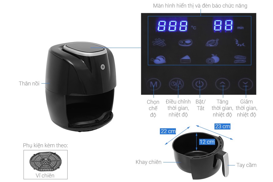 Nồi chiên không dầu điện tử Mishio MK269 - 5 lít
