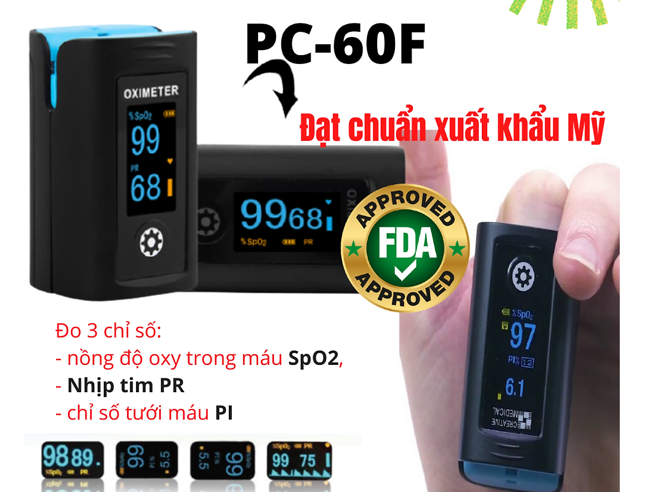 Máy đo nồng độ bão hòa oxy trong máu Creative Medical PC-60F