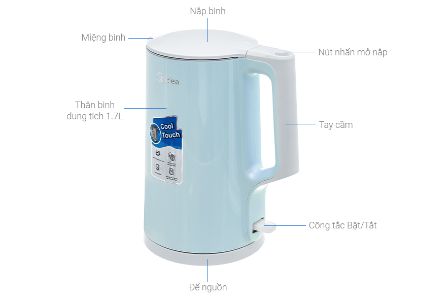 Bình đun siêu tốc Midea MK-17DG - 1.7 lít