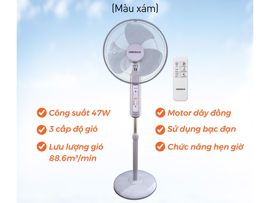 Quạt đứng cơ có remote Nanoco NSF1602G