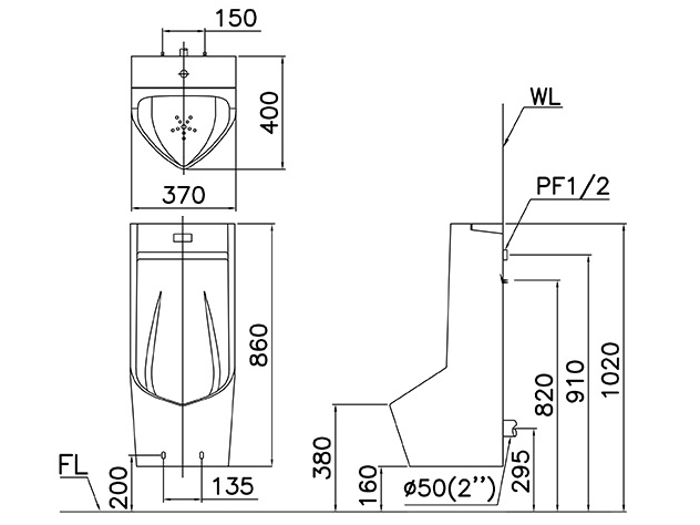 Bệ tiểu nam cảm ứng treo tường Caesar UA0283 (gồm bộ xả A640)