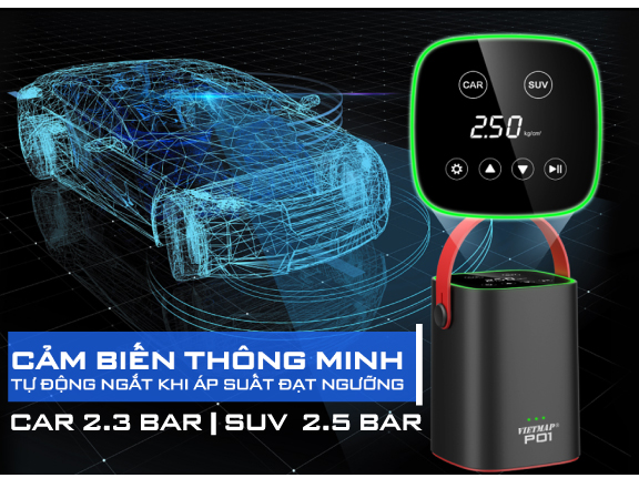 Bơm lốp điện tử đa năng Vietmap P01 (cắm tẩu sạc)