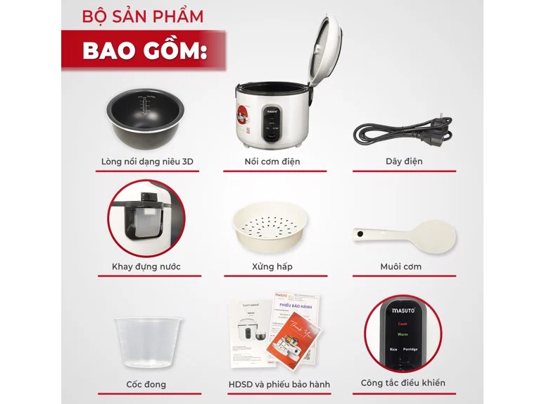 Nồi cơm điện Masuto lòng niêu 3D Luxury GS-50P (1.8 lít)