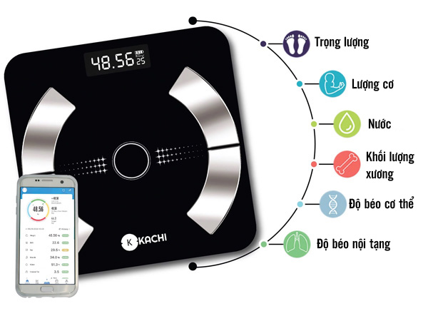 Cân điện tử bluetooth phân tích chỉ số cơ thể Kachi MK223
