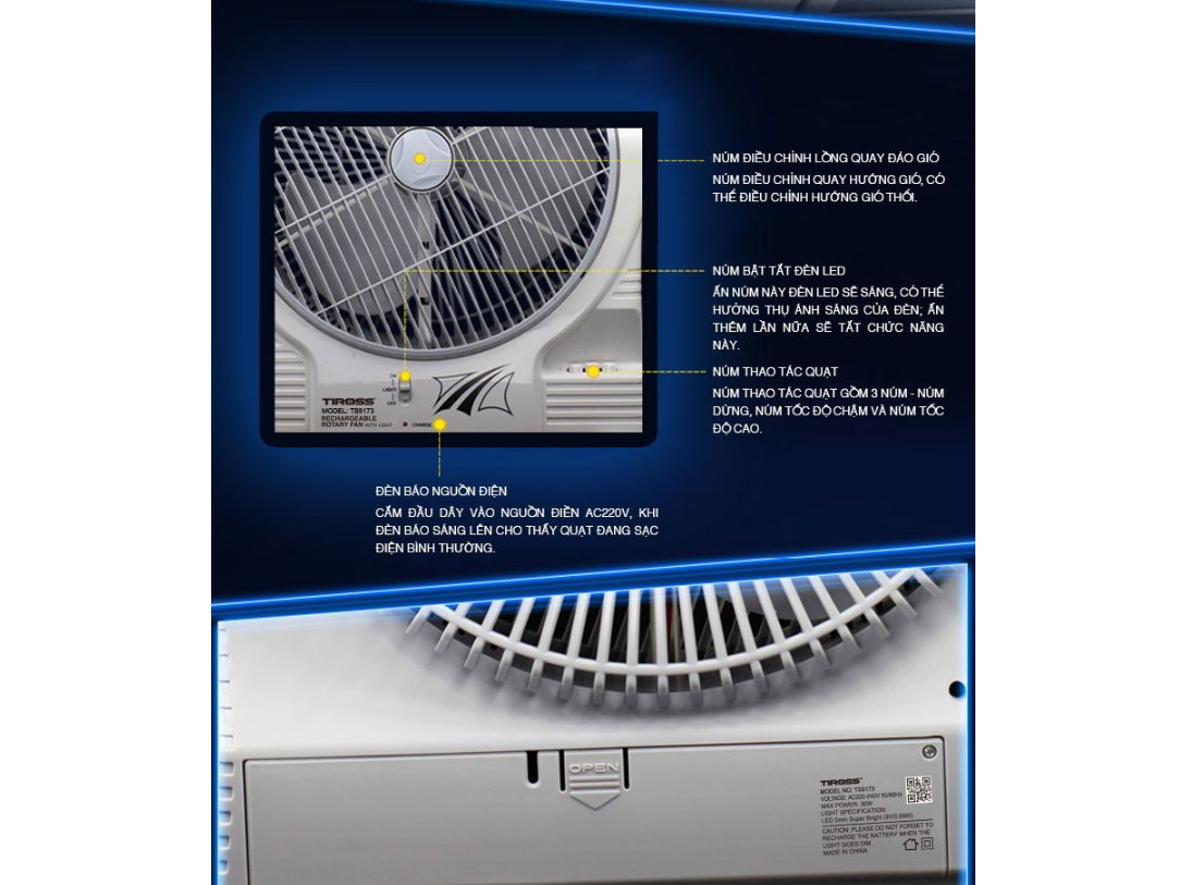 Quạt sạc điện Tiross TS9173