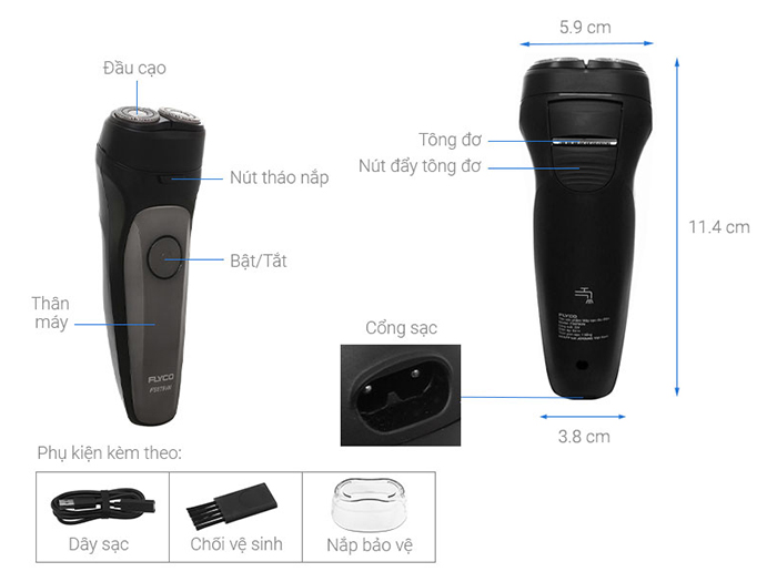 Máy cạo râu 2 lưỡi kép chống thấm nước Flyco FS-879VN