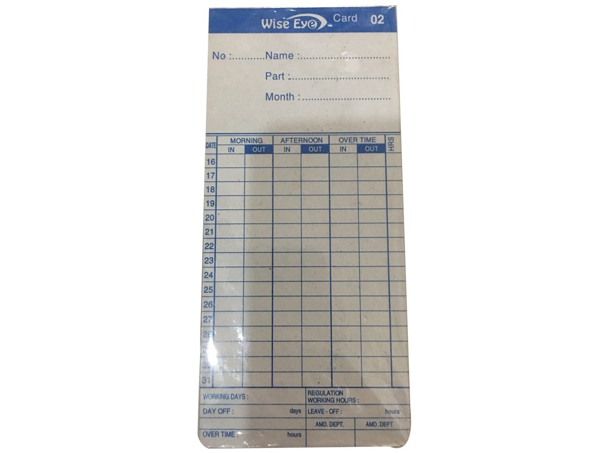 Thẻ giấy chấm công (dày) dùng cho máy in búa - 100 chiếc/cọc