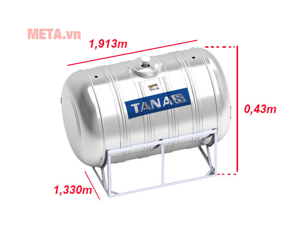 Bồn nước inox Tân Á 8 ngang TA8 2500 (Ф1340) - 2500L