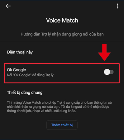 Gạt thanh OK Google sang phải để kích hoạt tính năng nhận giọng nói cho trợ lý Google