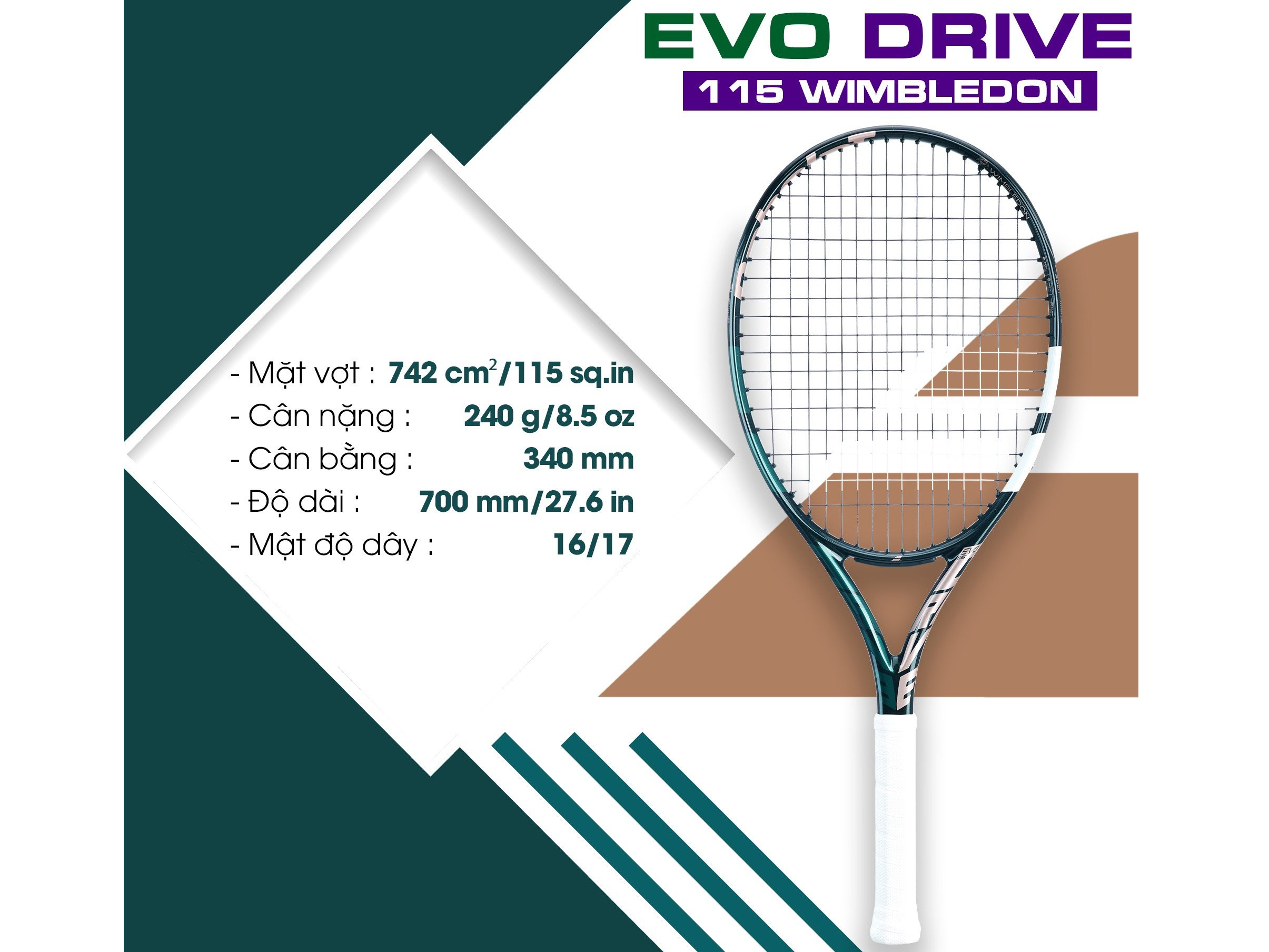 Vợt tennis Babolat Evo Drive 115 WIMBLEDON (240g) - 102469