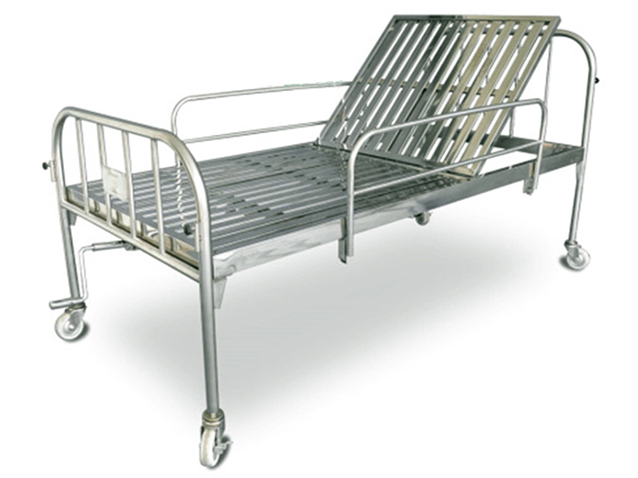 Giường bệnh nhân 3A inox 1 tay quay (có đệm, bánh xe, thành bên, bô)