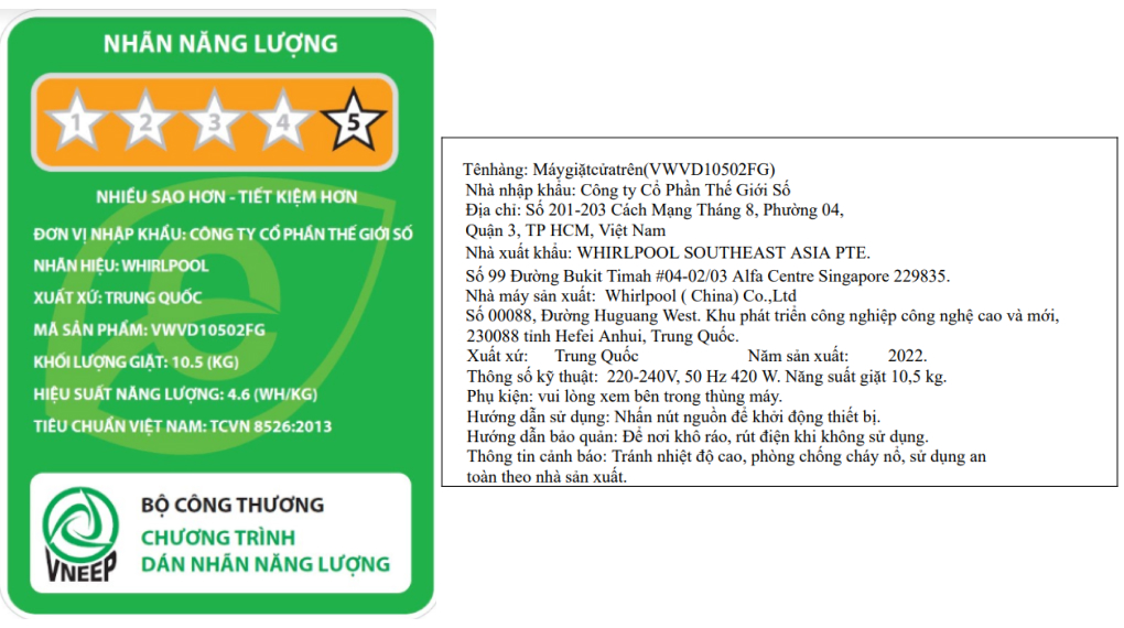 Máy giặt Whirlpool 10.5kg VWVC10502FS