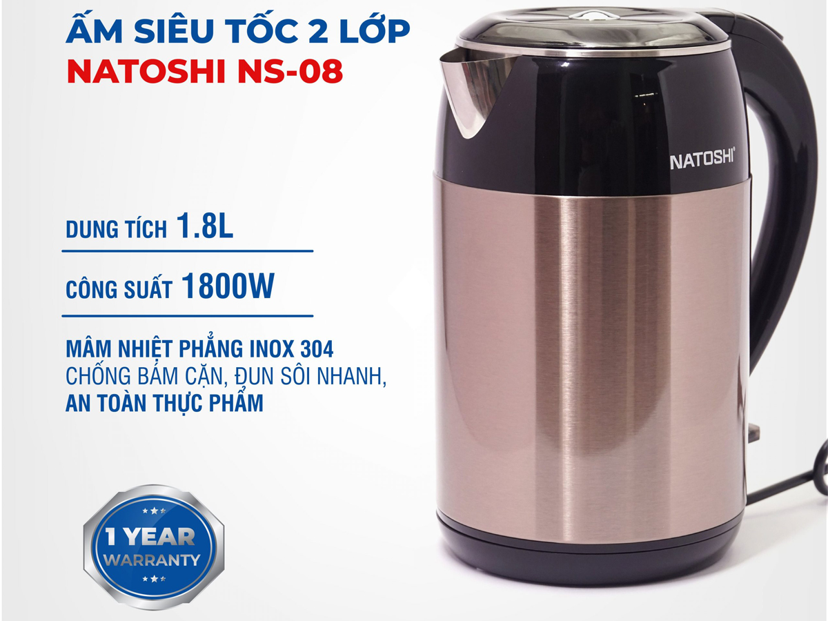 Ấm siêu tốc Natoshi NS-08 - 1.8 lít