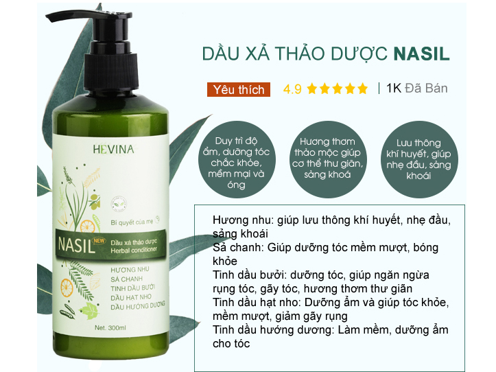 Dầu xả thảo dược Nasil bồ kết
