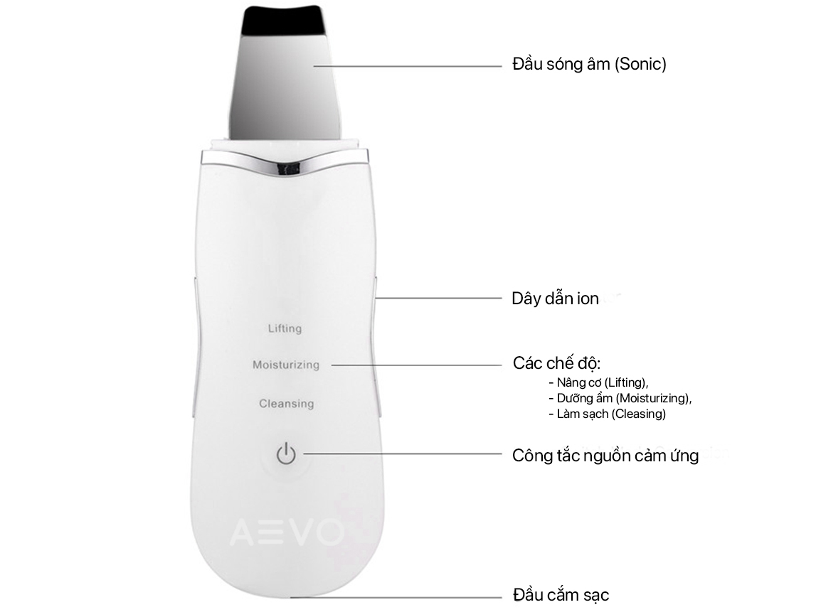 Máy sủi da AEVO Ultra Skin Scrubber (Máy chà da siêu âm AE68-038W)