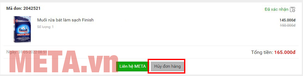 Cách hủy đơn hàng trên META.vn