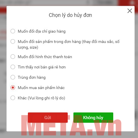 Hướng dẫn hủy đơn hàng META