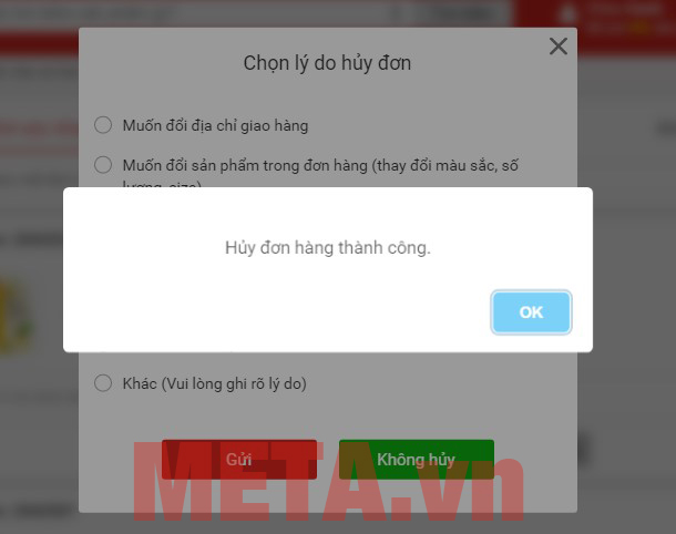 Cách hủy đơn hàng META trên máy tính