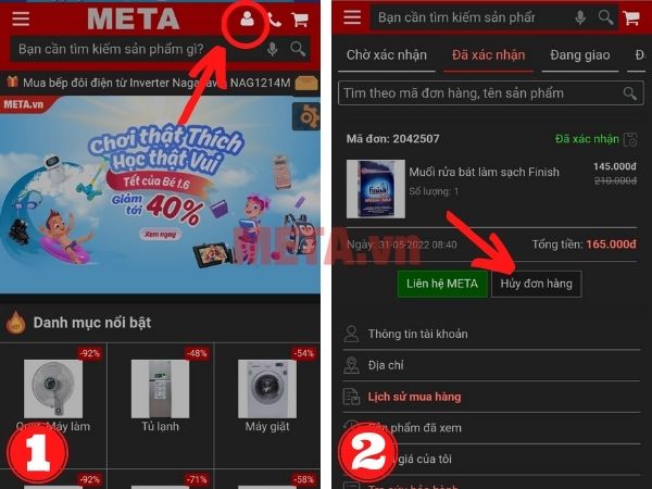 Cách hủy đơn hàng META đã xác nhận