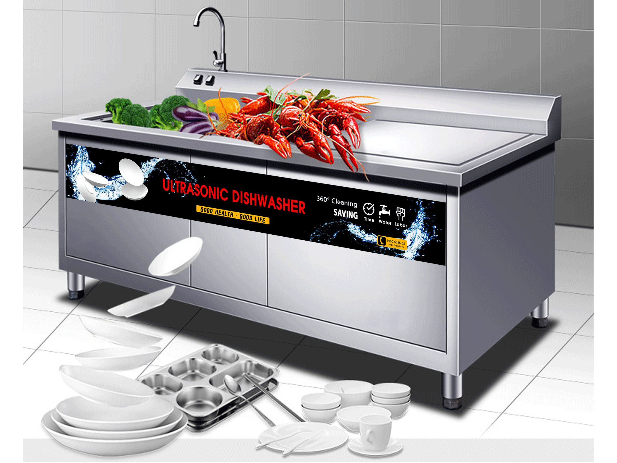 Máy rửa chén bát công nghiệp UltraSonic Texgio Luxury TGU-1200HS