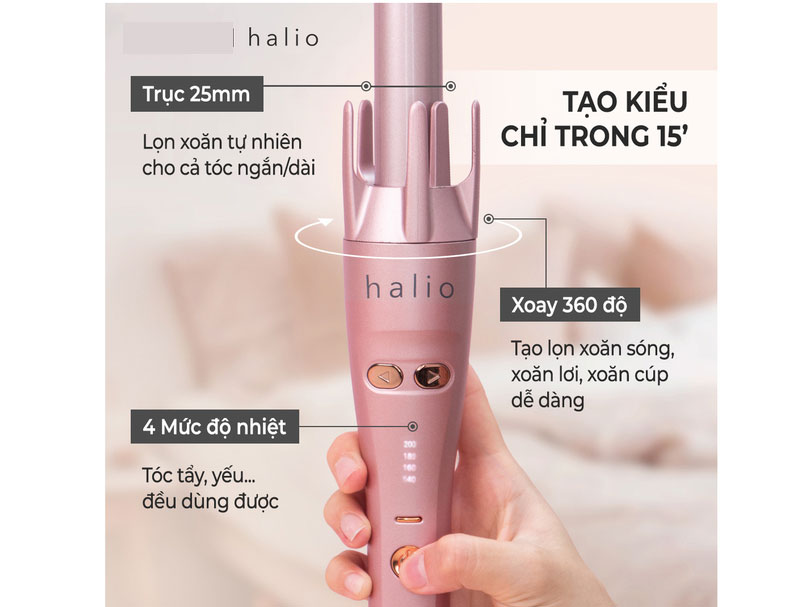 Máy uốn tóc ion âm tự xoay Halio Auto Rotating Hair Curler