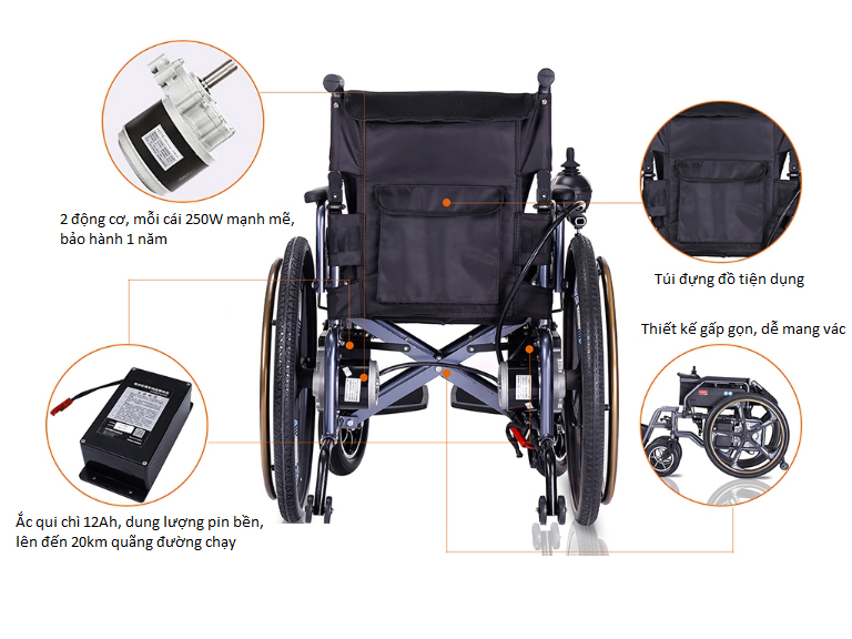 Xe lăn điện vành đúc bánh đặc COLOR 180K (WC2410ZTL)