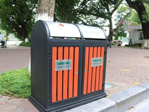 Thùng rác gỗ đôi 2 ngăn ngoài trời Vietbin A78-O