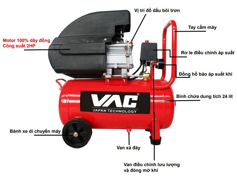 Máy nén khí có dầu 24 lít VAC VAC2105 2.0HP