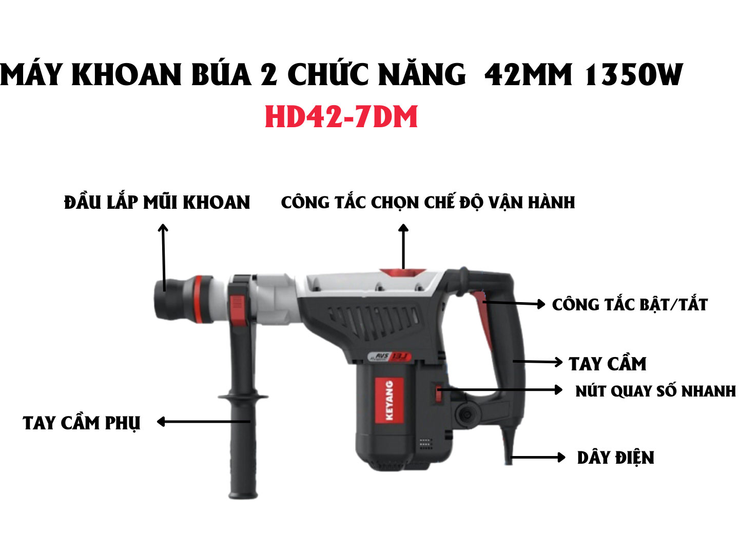 Máy khoan búa 2 chức năng Keyang HD42-7DM (42mm, 1.350W)