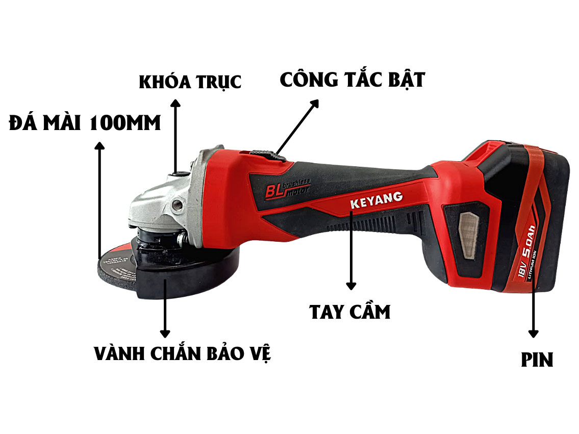 Máy mài góc dùng pin Keyang DG18BL-100S (18V - 5.0Ah không chổi than)