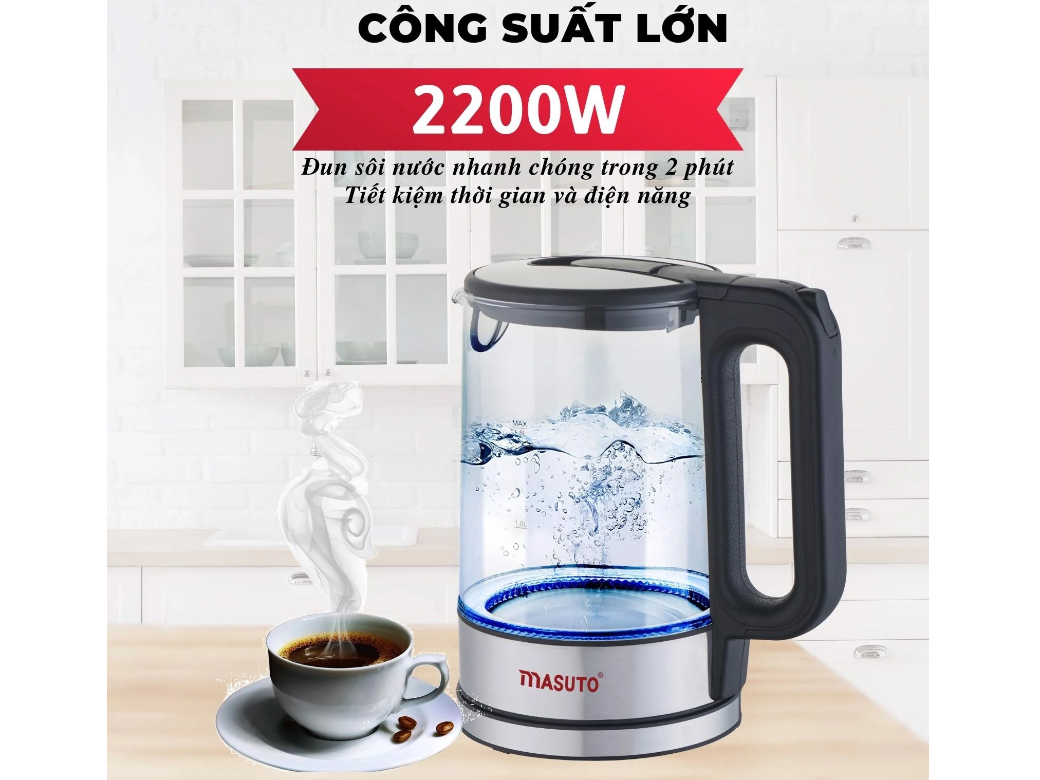 Ấm siêu tốc thủy tinh Masuto MS-Citizen18 (1.8 lít)