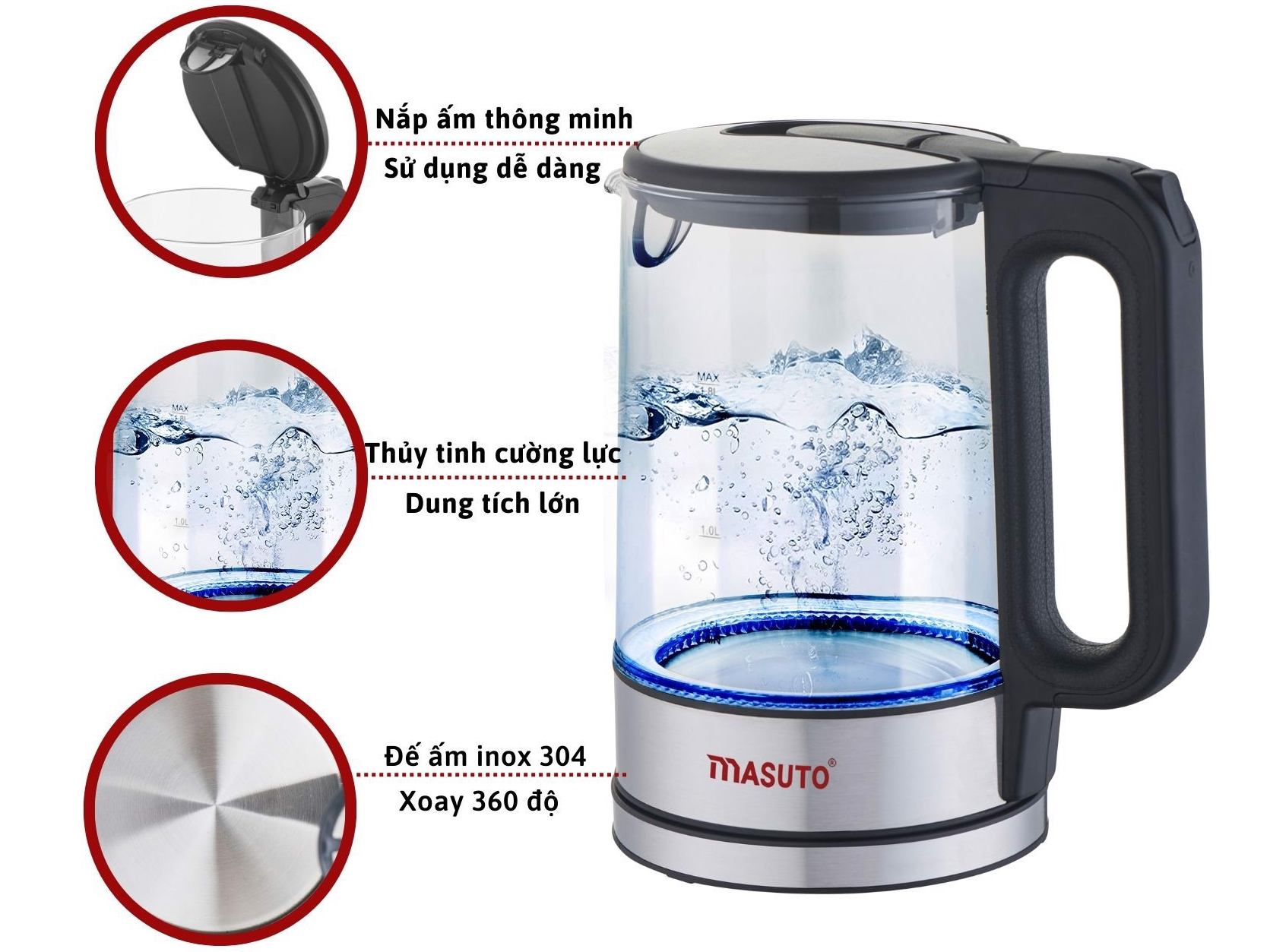 Ấm siêu tốc thủy tinh Masuto MS-Citizen18 (1.8 lít)